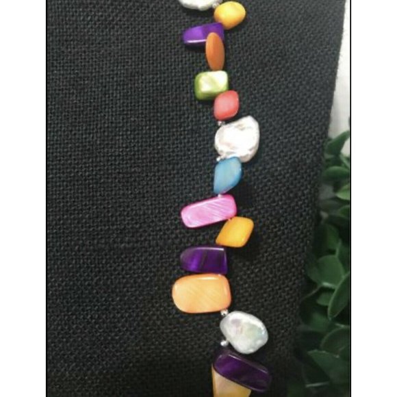 Lucas Lameth LUC 925 CN Sterling Silver Long Colorful Shell Beaded Necklace Vtg - Picture 11 of 11